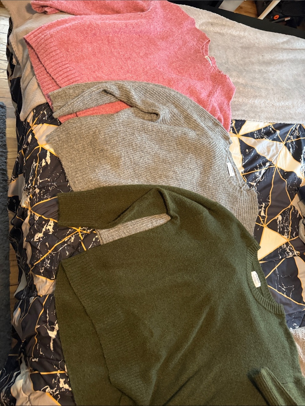Old Navy Crewneck Sweaters in Pink, Gray, and Olive